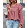 imageBTFBM Long Sleeve Swiss Dot Blouses for Women Dressy Casual Spring Fall Crewneck Boho Western Shirts Business Work TopsSwiss Dot Pink