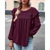 imageBTFBM Long Sleeve Swiss Dot Blouses for Women Dressy Casual Spring Fall Crewneck Boho Western Shirts Business Work TopsSwiss Dot Wine Red