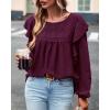 imageBTFBM Long Sleeve Swiss Dot Blouses for Women Dressy Casual Spring Fall Crewneck Boho Western Shirts Business Work TopsSwiss Dot Wine Red