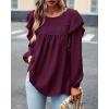 imageBTFBM Long Sleeve Swiss Dot Blouses for Women Dressy Casual Spring Fall Crewneck Boho Western Shirts Business Work TopsSwiss Dot Wine Red