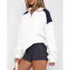 imageBTFBM Quarter Zip Sweatshirts For Women 2024 Fall Fashion Long Sleeve Color Block Casual Y2k Activewear Pullover TopsBeige White