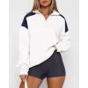 imageBTFBM Quarter Zip Sweatshirts For Women 2024 Fall Fashion Long Sleeve Color Block Casual Y2k Activewear Pullover TopsBeige White