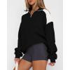 imageBTFBM Quarter Zip Sweatshirts For Women 2024 Fall Fashion Long Sleeve Color Block Casual Y2k Activewear Pullover TopsBlack