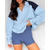imageBTFBM Quarter Zip Sweatshirts For Women 2024 Fall Fashion Long Sleeve Color Block Casual Y2k Activewear Pullover TopsLight Blue