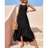 imageBTFBM Women Casual Summer Dresses 2024 Spaghetti Strap Sleeveless Sundress Print Ruffle Flowy Boho Beach Long Maxi DressSolid Black