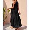 imageBTFBM Women Casual Summer Dresses 2024 Spaghetti Strap Sleeveless Sundress Print Ruffle Flowy Boho Beach Long Maxi DressSolid Black