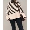 imageBTFBM Women Casual Turtleneck Striped Sweater 2024 Fall Winter Jumper Tops Long Sleeve Side Slit Oversized Knit PulloverStriped Beige