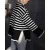 imageBTFBM Women Casual Turtleneck Striped Sweater 2024 Fall Winter Jumper Tops Long Sleeve Side Slit Oversized Knit PulloverStriped Black