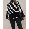 imageBTFBM Women Casual Turtleneck Striped Sweater 2024 Fall Winter Jumper Tops Long Sleeve Side Slit Oversized Knit PulloverStriped Black