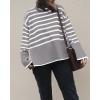 imageBTFBM Women Casual Turtleneck Striped Sweater 2024 Fall Winter Jumper Tops Long Sleeve Side Slit Oversized Knit PulloverStriped Grey