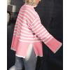 imageBTFBM Women Casual Turtleneck Striped Sweater 2024 Fall Winter Jumper Tops Long Sleeve Side Slit Oversized Knit PulloverStriped Pink