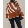 imageBTFBM Women Casual Turtleneck Striped Sweater 2024 Fall Winter Jumper Tops Long Sleeve Side Slit Oversized Knit PulloverStriped Rust Red