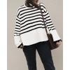 imageBTFBM Women Casual Turtleneck Striped Sweater 2024 Fall Winter Jumper Tops Long Sleeve Side Slit Oversized Knit PulloverStriped White