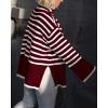 imageBTFBM Women Casual Turtleneck Striped Sweater 2024 Fall Winter Jumper Tops Long Sleeve Side Slit Oversized Knit PulloverStriped Wine Red