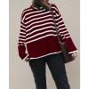 imageBTFBM Women Casual Turtleneck Striped Sweater 2024 Fall Winter Jumper Tops Long Sleeve Side Slit Oversized Knit PulloverStriped Wine Red