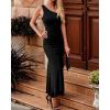 imageBTFBM Women One Shoulder Dresses Sleeveless Cocktail Bodycon Mermaid Ruffle Side Split Formal Party Long Evening DressSolid Black