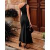 imageBTFBM Women One Shoulder Dresses Sleeveless Cocktail Bodycon Mermaid Ruffle Side Split Formal Party Long Evening DressSolid Black