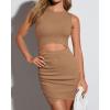 imageBTFBM Womens 2024 Summer Bodycon Dresses Sleeveless Crew Neck Cutout Ruched Slim Fit Ribbed Party Club Tank Mini DressSolid Camel