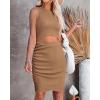 imageBTFBM Womens 2024 Summer Bodycon Dresses Sleeveless Crew Neck Cutout Ruched Slim Fit Ribbed Party Club Tank Mini DressSolid Camel