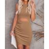 imageBTFBM Womens 2024 Summer Bodycon Dresses Sleeveless Crew Neck Cutout Ruched Slim Fit Ribbed Party Club Tank Mini DressSolid Camel