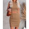 imageBTFBM Womens 2024 Summer Bodycon Dresses Sleeveless Crew Neck Cutout Ruched Slim Fit Ribbed Party Club Tank Mini DressSolid Camel
