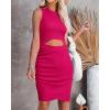 imageBTFBM Womens 2024 Summer Bodycon Dresses Sleeveless Crew Neck Cutout Ruched Slim Fit Ribbed Party Club Tank Mini DressSolid Rose Red