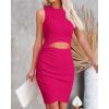 imageBTFBM Womens 2024 Summer Bodycon Dresses Sleeveless Crew Neck Cutout Ruched Slim Fit Ribbed Party Club Tank Mini DressSolid Rose Red