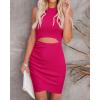imageBTFBM Womens 2024 Summer Bodycon Dresses Sleeveless Crew Neck Cutout Ruched Slim Fit Ribbed Party Club Tank Mini DressSolid Rose Red