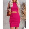 imageBTFBM Womens 2024 Summer Bodycon Dresses Sleeveless Crew Neck Cutout Ruched Slim Fit Ribbed Party Club Tank Mini DressSolid Rose Red
