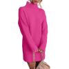 imageBTFBM Womens Long Sleeve Turtleneck Sweaters Soft Ribbed Knit Oversized 2024 Fall Winter Long Pullover Sweater DressSolid Rose Red