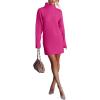 imageBTFBM Womens Long Sleeve Turtleneck Sweaters Soft Ribbed Knit Oversized 2024 Fall Winter Long Pullover Sweater DressSolid Rose Red