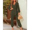 imageBTFBM Womens Spring Long Sleeve Jumpsuits Dressy Casual One Piece Outfits V Neck High Waist Belt Pocket Long Pants RomperSolid Army Green