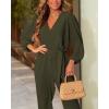 imageBTFBM Womens Spring Long Sleeve Jumpsuits Dressy Casual One Piece Outfits V Neck High Waist Belt Pocket Long Pants RomperSolid Army Green