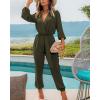 imageBTFBM Womens Spring Long Sleeve Jumpsuits Dressy Casual One Piece Outfits V Neck High Waist Belt Pocket Long Pants RomperSolid Army Green