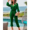imageBTFBM Womens Spring Long Sleeve Jumpsuits Dressy Casual One Piece Outfits V Neck High Waist Belt Pocket Long Pants RomperSolid Green