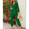 imageBTFBM Womens Spring Long Sleeve Jumpsuits Dressy Casual One Piece Outfits V Neck High Waist Belt Pocket Long Pants RomperSolid Green