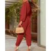 imageBTFBM Womens Spring Long Sleeve Jumpsuits Dressy Casual One Piece Outfits V Neck High Waist Belt Pocket Long Pants RomperSolid Rust Red