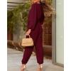 imageBTFBM Womens Spring Long Sleeve Jumpsuits Dressy Casual One Piece Outfits V Neck High Waist Belt Pocket Long Pants RomperSolid Wine Red