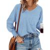 imageBTFBM Long Sleeve Shirts for Women Dressy Casual Loose V Neck Smocked Puff Sleeve Tops Blouses Fall Clothes 2024Light Blue