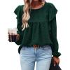 imageBTFBM Long Sleeve Swiss Dot Blouses for Women Dressy Casual Spring Fall Crewneck Boho Western Shirts Business Work TopsSolid Dark Green