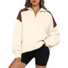 imageBTFBM Quarter Zip Sweatshirts For Women 2024 Fall Fashion Long Sleeve Color Block Casual Y2k Activewear Pullover TopsBeige