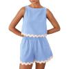 imageBTFBM Women Two Piece Beach Vacation Outfits Summer Casual 2 Piece Lounge Set Cropped Tank Top Elastic Waist Shorts Sets