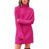 imageBTFBM Womens Long Sleeve Turtleneck Sweaters Soft Ribbed Knit Oversized 2024 Fall Winter Long Pullover Sweater DressSolid Rose Red