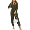 imageBTFBM Womens Spring Long Sleeve Jumpsuits Dressy Casual One Piece Outfits V Neck High Waist Belt Pocket Long Pants RomperSolid Army Green