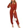 imageBTFBM Womens Spring Long Sleeve Jumpsuits Dressy Casual One Piece Outfits V Neck High Waist Belt Pocket Long Pants RomperSolid Rust Red