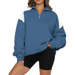 imageBTFBM Quarter Zip Sweatshirts For Women 2024 Fall Fashion Long Sleeve Color Block Casual Y2k Activewear Pullover TopsDark Blue