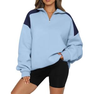 imageBTFBM Quarter Zip Sweatshirts For Women 2024 Fall Fashion Long Sleeve Color Block Casual Y2k Activewear Pullover TopsLight Blue