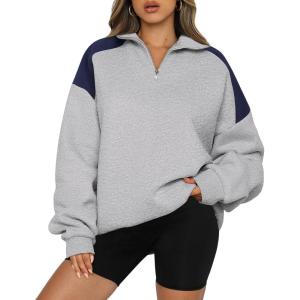 imageBTFBM Quarter Zip Sweatshirts For Women 2024 Fall Fashion Long Sleeve Color Block Casual Y2k Activewear Pullover TopsLight Grey