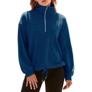 imageBTFBM Women Casual Half Zip Sweatshirts Lapel Drawstring Loose Long Sleeve Pullover 2023 Fall Winter Trendy Y2K Clothes