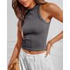 imageBTFBM 2 Pack Womens Tank Tops Casual Sleeveless Racerback High Neck Crop Tops Shirts Slim Fitted Basic Ribbed Tank TopDark Grey black